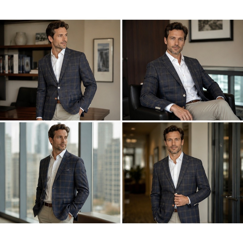 Tiglio Luxe Lanificio Di Biella 46S Windowpane Navy Charcoal Dolcetto Blazer1782